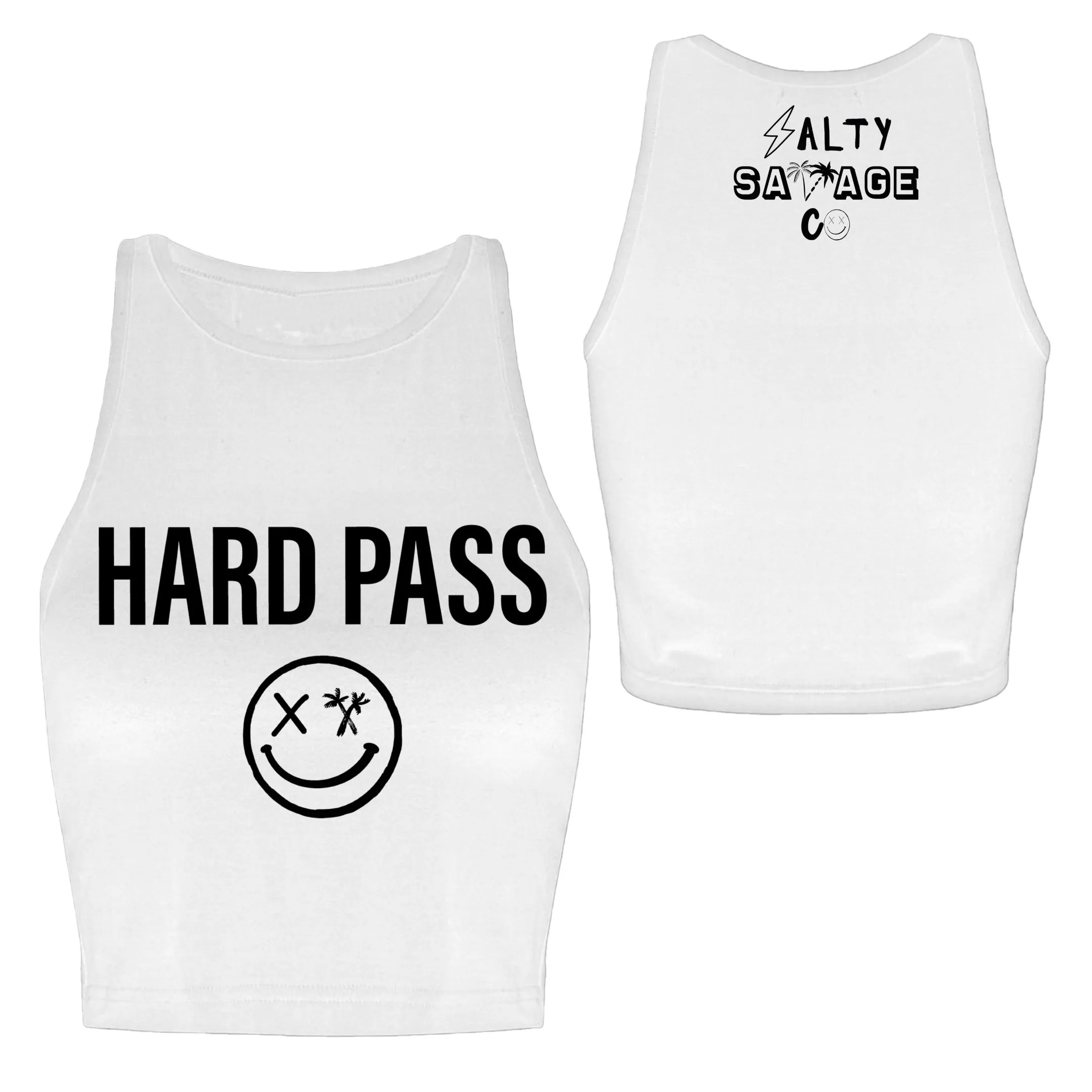 Salty Savage Ladies "HARD PASS" High Neck Sleeveless Crop Tank