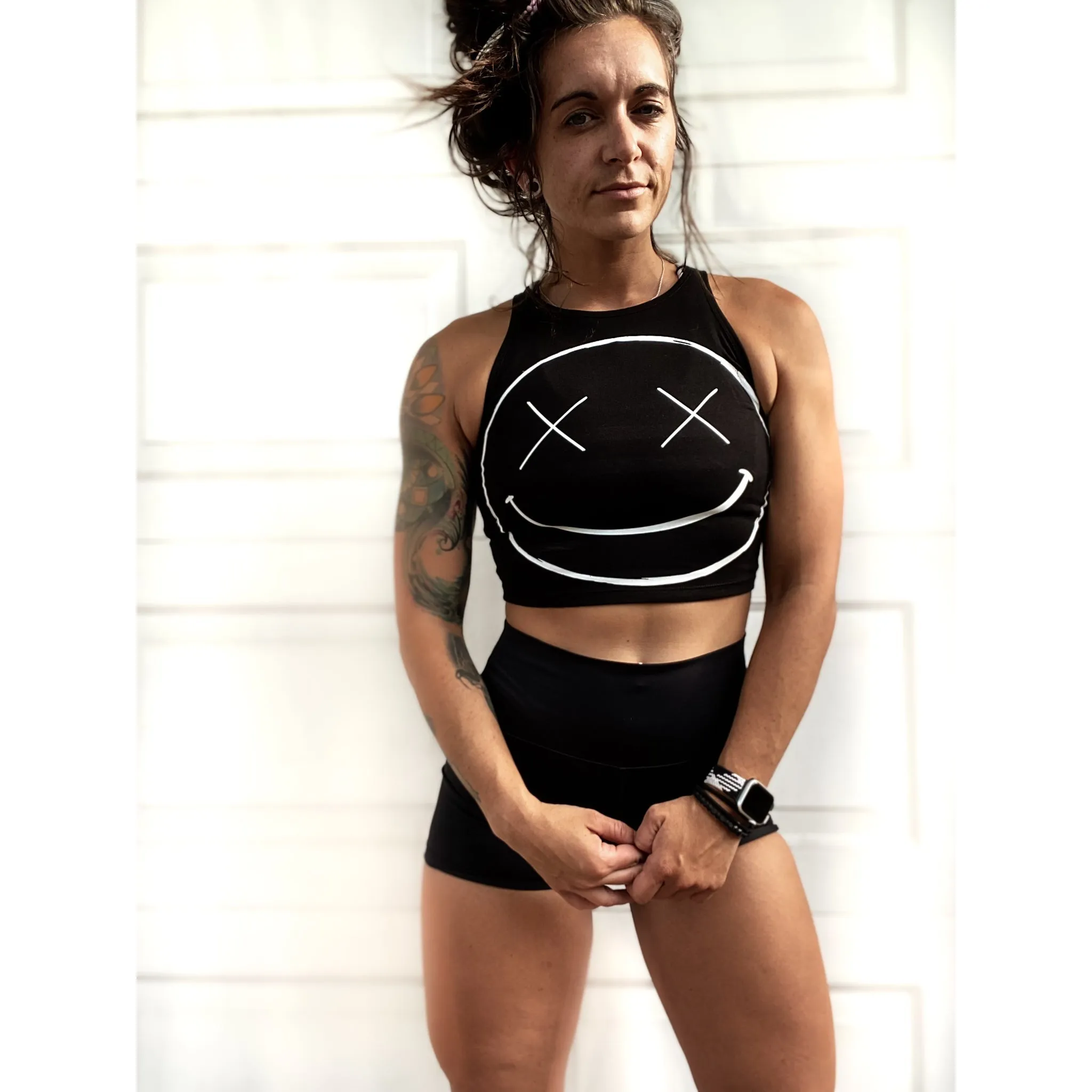 Salty Savage Ladies "OG Smile" High Neck Sleeveless Crop Tank | Fuck Off Edition | Black