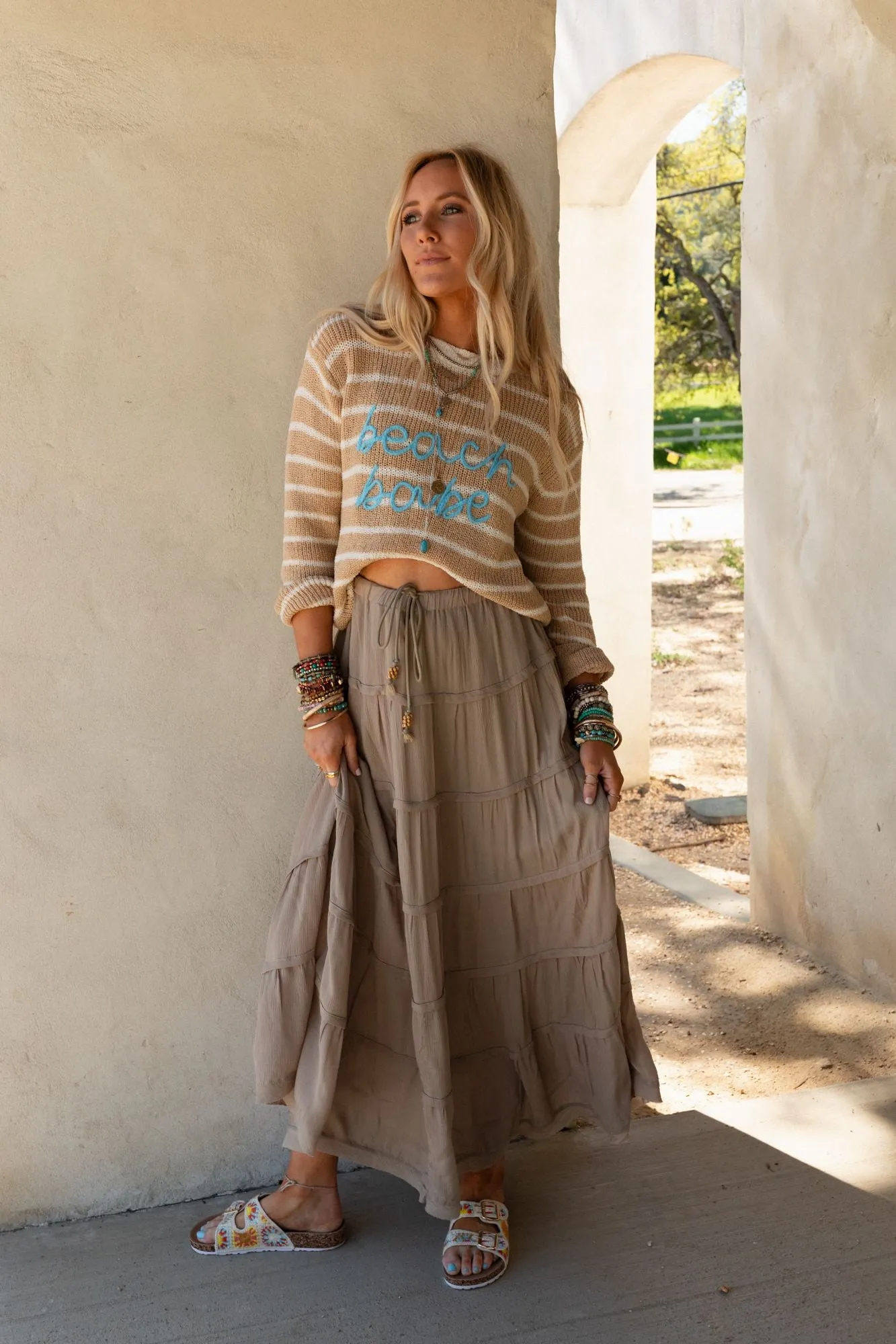 Sardinia Silky Tiered Maxi Skirt - Olive