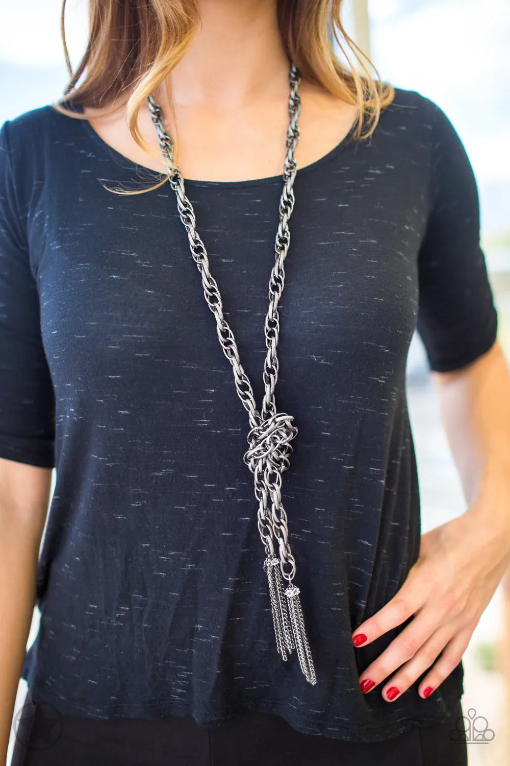 SCARFed for Attention - Gunmetal Paparazzi Necklace Blockbuster