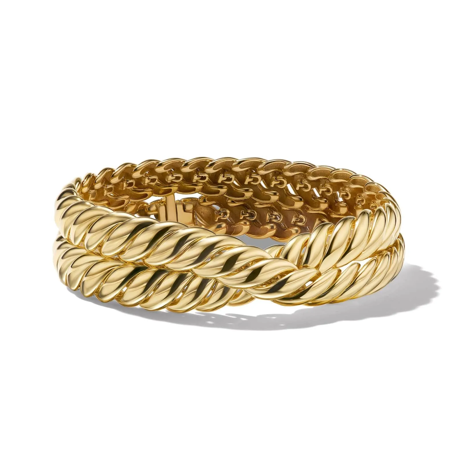 Sculpted Cable Double Wrap Bracelet in 18K Yellow Gold, 8.5mm