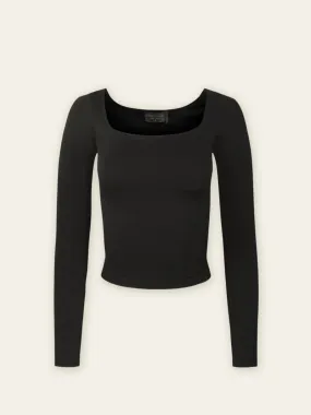 Seamless Square Neck Long Sleeve Top | Black