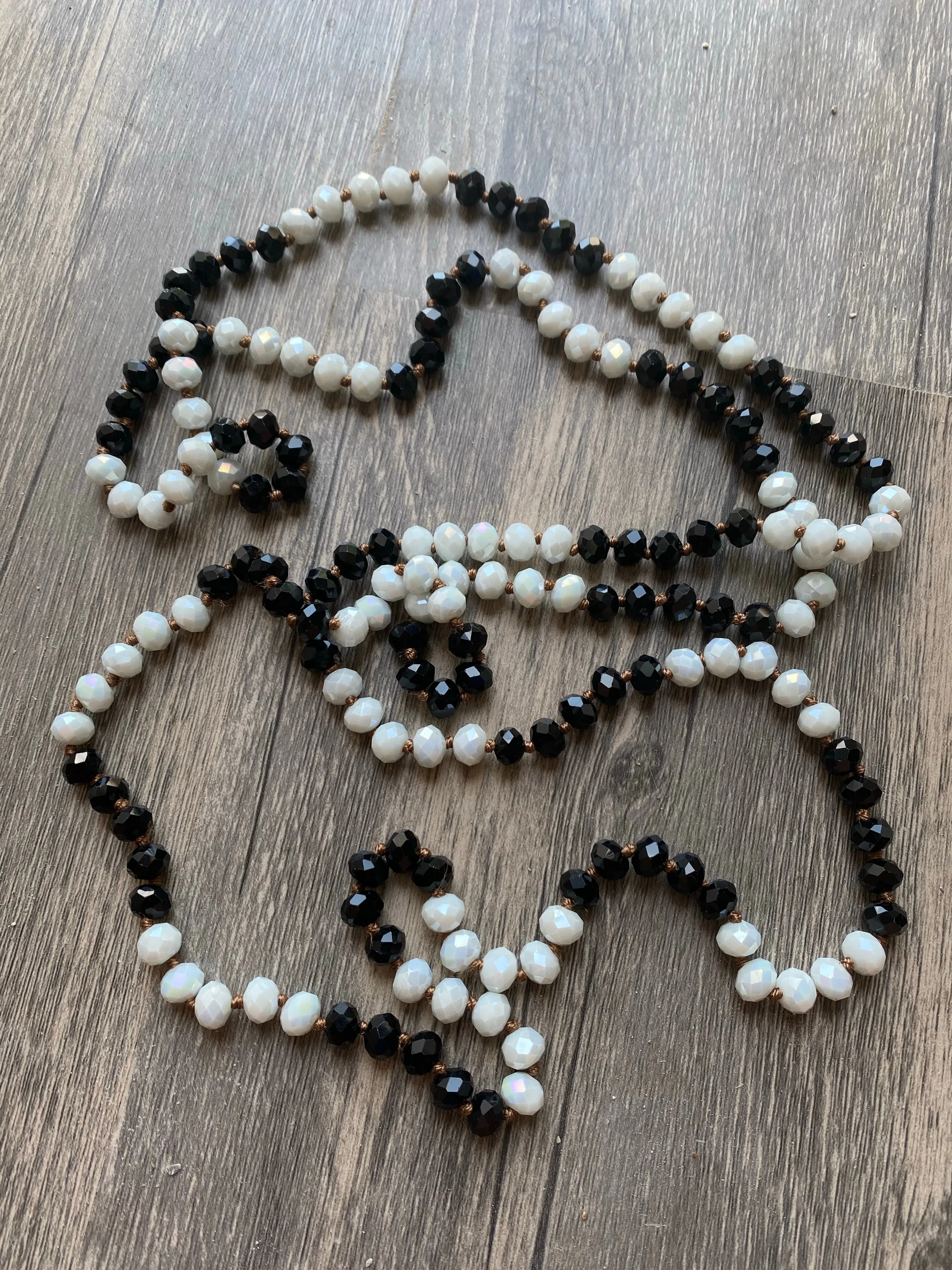 SHADOWS Black   White Double Wrap Beaded 60 Necklace