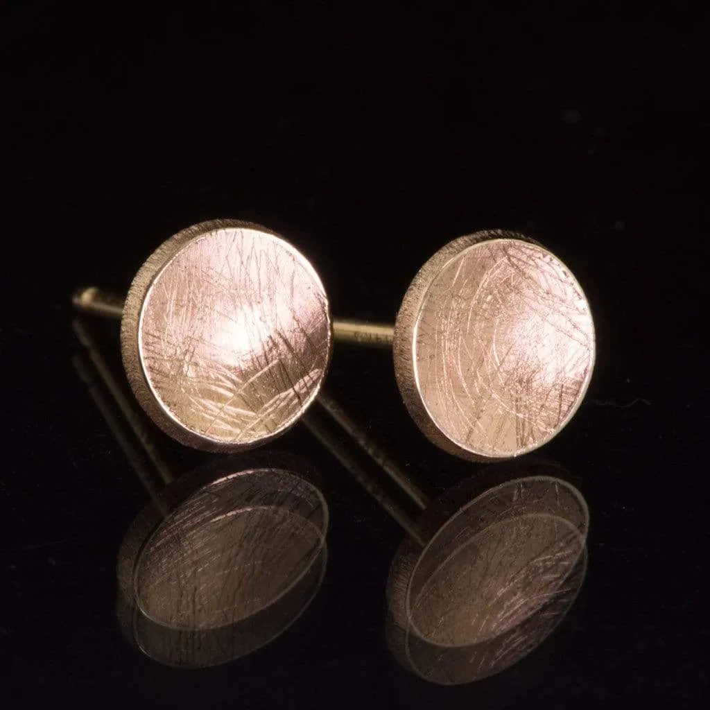 Small Concave Round Simple 14k Yellow Gold Studs Earrings, Ready to Ship