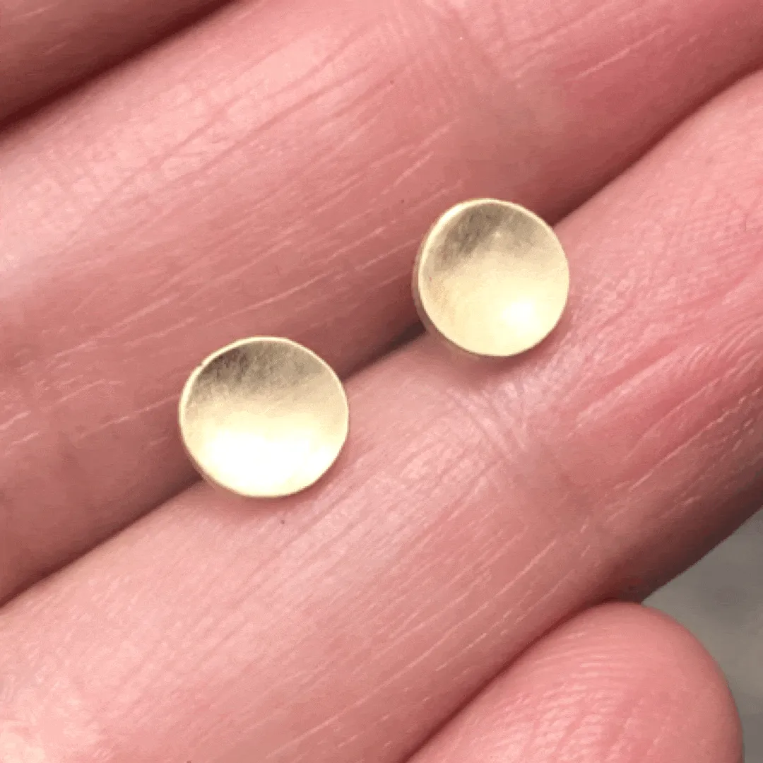 Small Concave Round Simple 14k Yellow Gold Studs Earrings, Ready to Ship