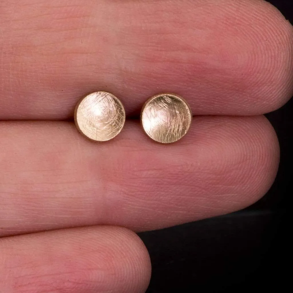 Small Concave Round Simple 14k Yellow Gold Studs Earrings, Ready to Ship