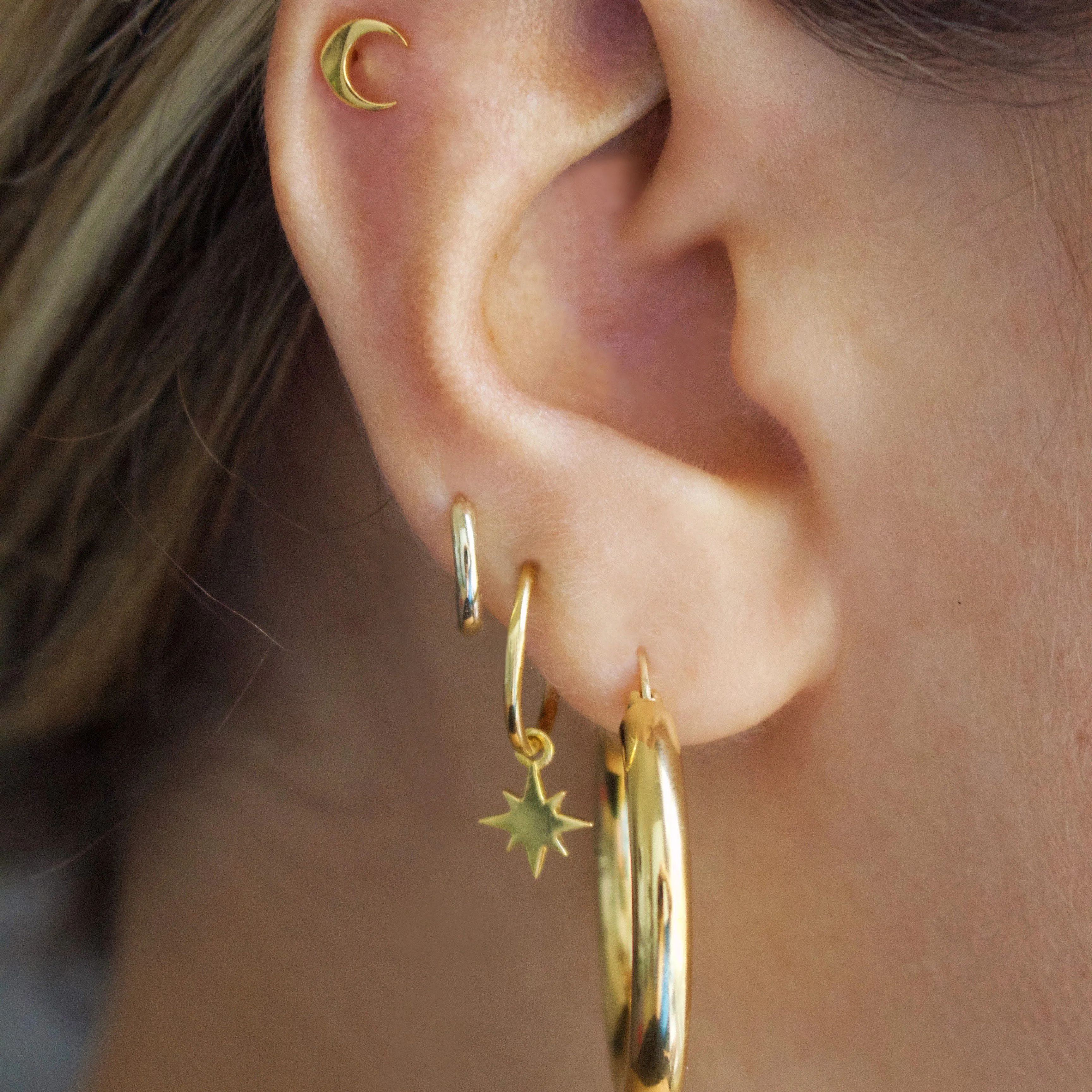 Star Charm Hoops In Gold Vermeil