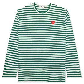 Striped Big Heart L/S T-Shirt - Green/White