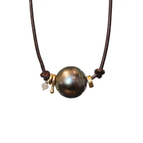 Tahitian Pearl Leather Necklace