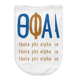 Theta Phi Alpha Sorority Socks with Large Greek Letters, Printed on No Show Socks