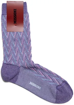 Three Tone Chevron Lamé Socks Lilac