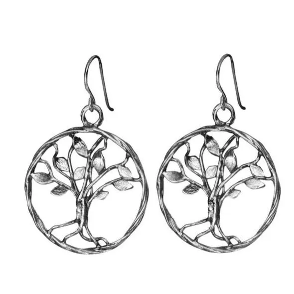 Tree of Life earrings. Silver earrings dangle.