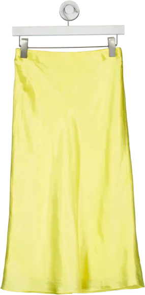 Vince Yellow Satin Midi Skirt UK XS