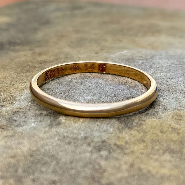 Vintage Half Round Gold Wedding Band, Size 7 1/2