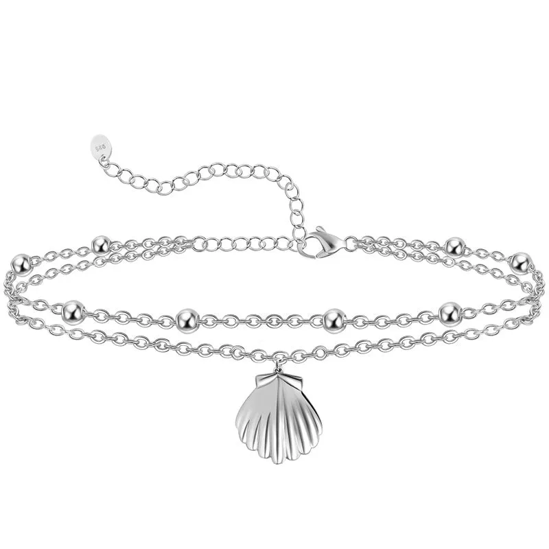 Womens Anklet 925 Sterling Silver  Layered Anklet Bracelet Dainty Beaded Chain Anklet Adjustable 11 Anklet for Women