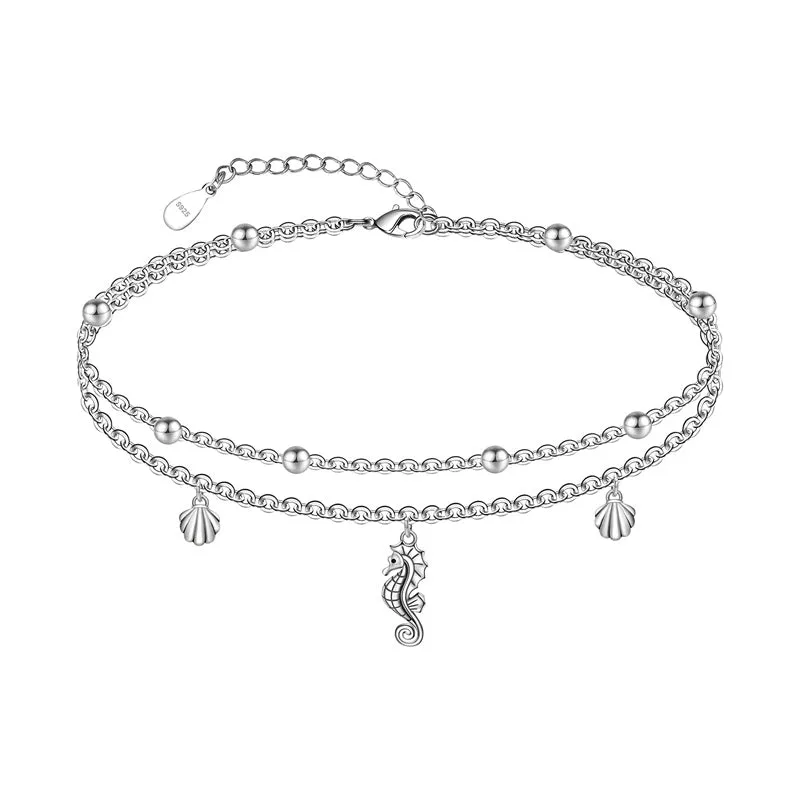 Womens Anklet 925 Sterling Silver  Layered Anklet Bracelet Dainty Beaded Chain Anklet Adjustable 11 Anklet for Women