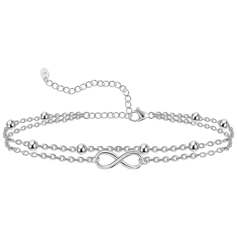 Womens Anklet 925 Sterling Silver  Layered Anklet Bracelet Dainty Beaded Chain Anklet Adjustable 11 Anklet for Women