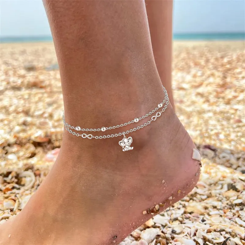 Womens Anklet 925 Sterling Silver  Layered Anklet Bracelet Dainty Beaded Chain Anklet Adjustable 11 Anklet for Women