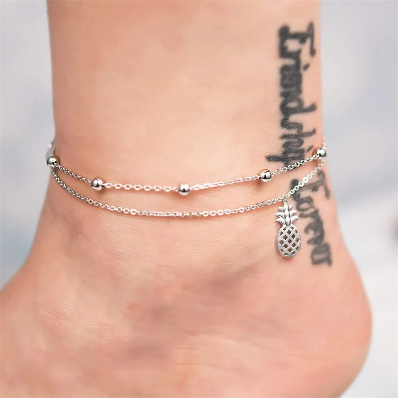 Womens Anklet 925 Sterling Silver  Layered Anklet Bracelet Dainty Beaded Chain Anklet Adjustable 11 Anklet for Women