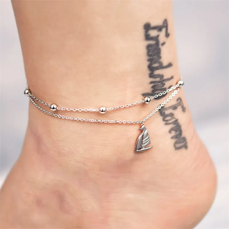 Womens Anklet 925 Sterling Silver  Layered Anklet Bracelet Dainty Beaded Chain Anklet Adjustable 11 Anklet for Women