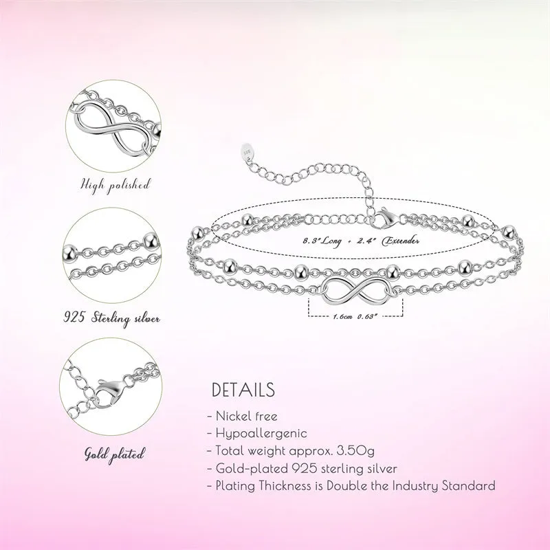 Womens Anklet 925 Sterling Silver  Layered Anklet Bracelet Dainty Beaded Chain Anklet Adjustable 11 Anklet for Women