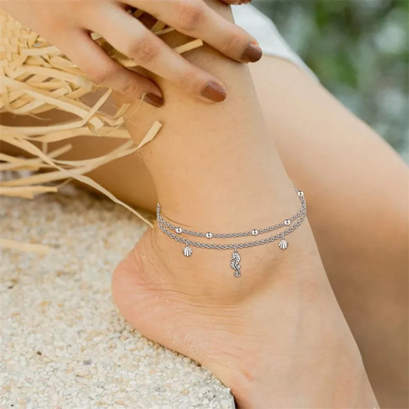 Womens Anklet 925 Sterling Silver  Layered Anklet Bracelet Dainty Beaded Chain Anklet Adjustable 11 Anklet for Women