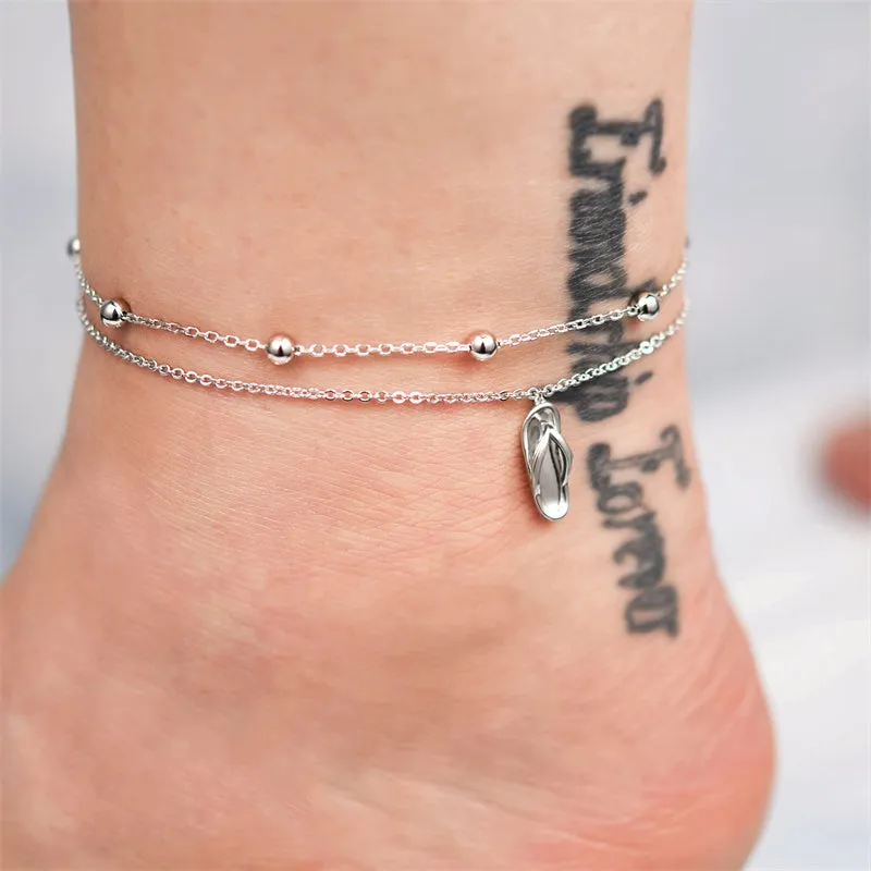 Womens Anklet 925 Sterling Silver  Layered Anklet Bracelet Dainty Beaded Chain Anklet Adjustable 11 Anklet for Women