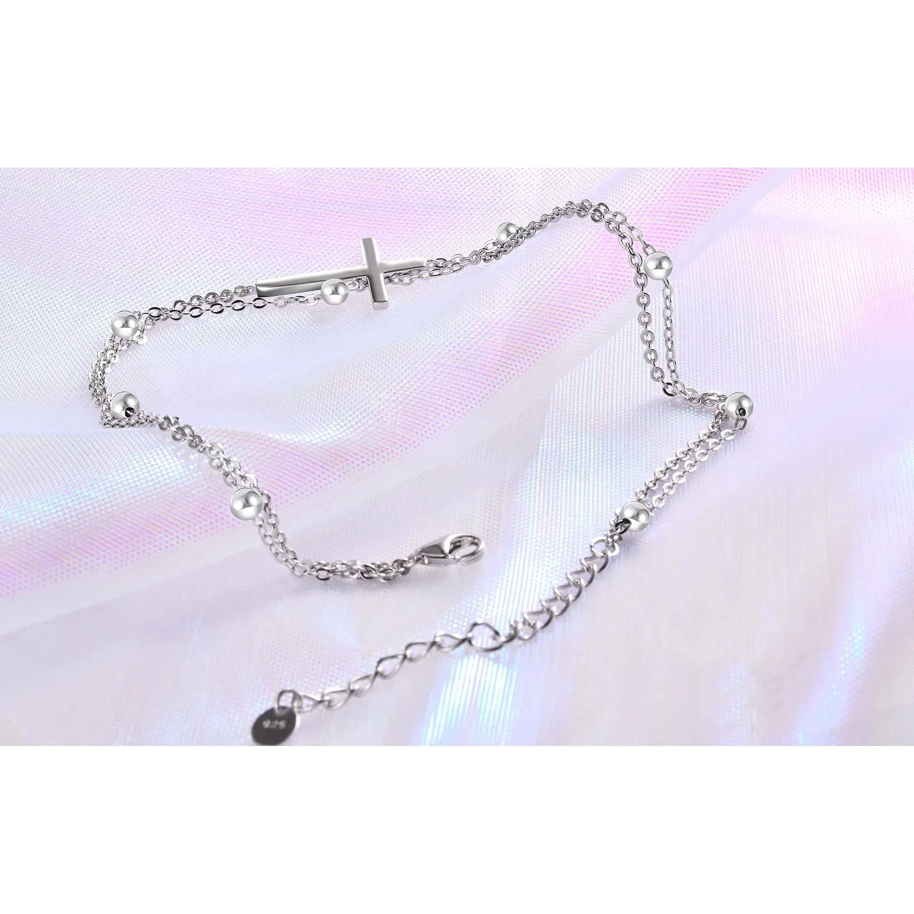 Womens Anklet 925 Sterling Silver  Layered Anklet Bracelet Dainty Beaded Chain Anklet Adjustable 11 Anklet for Women