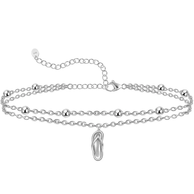 Womens Anklet 925 Sterling Silver  Layered Anklet Bracelet Dainty Beaded Chain Anklet Adjustable 11 Anklet for Women