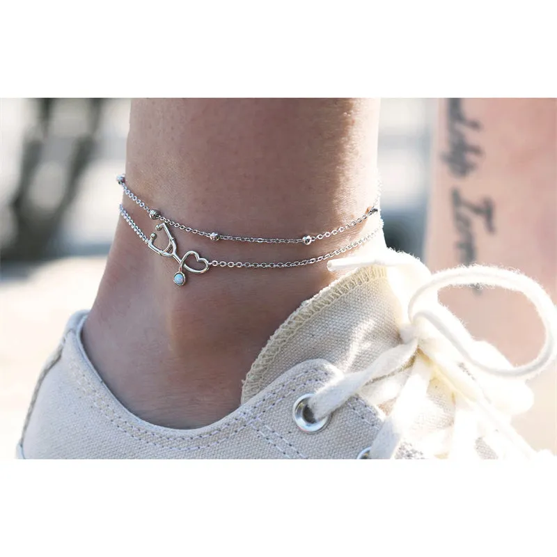 Womens Anklet 925 Sterling Silver  Layered Anklet Bracelet Dainty Beaded Chain Anklet Adjustable 11 Anklet for Women