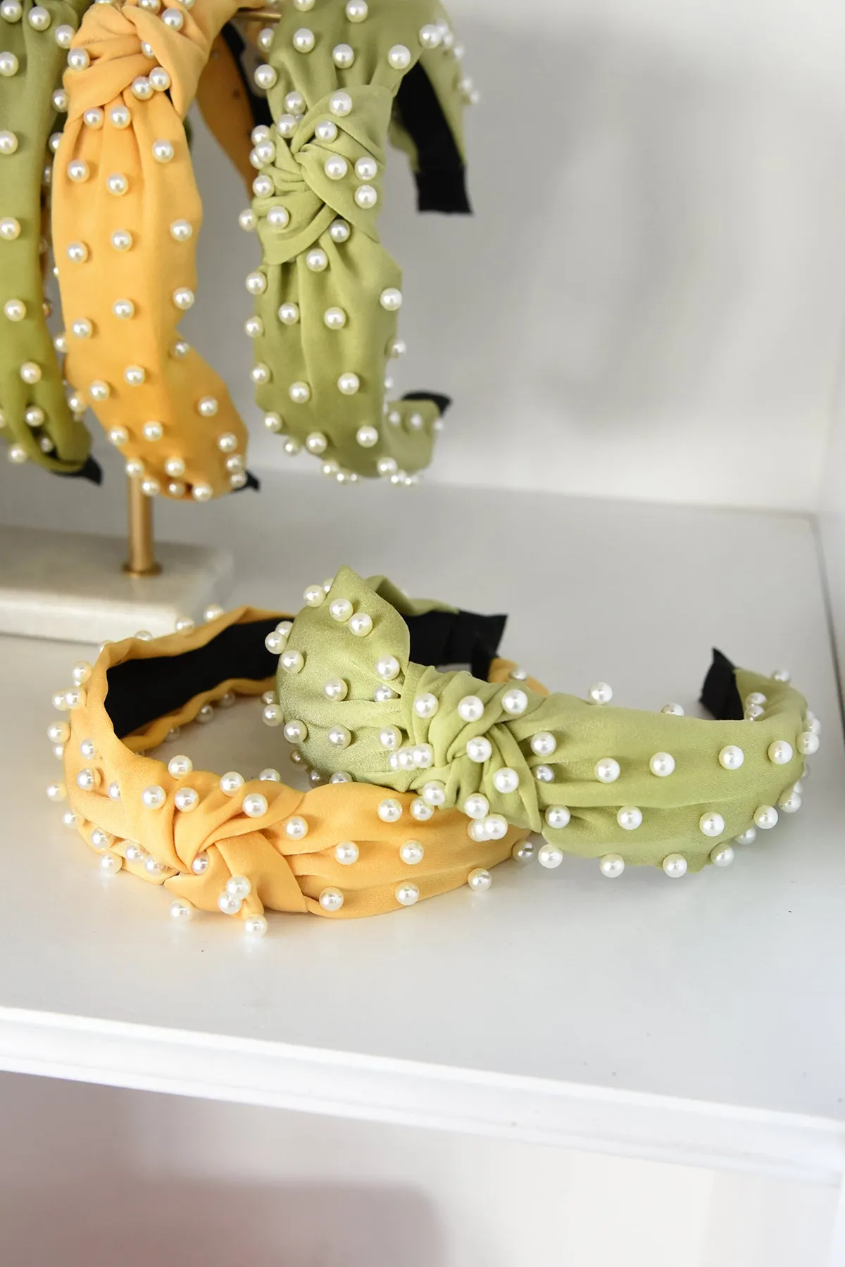 YELLOW PEARL STUDDED HEADBAND