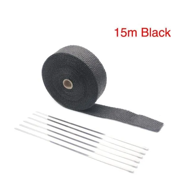 ZSDTRP 5cm*5M 10M 15M Titanium/Black Exhaust Heat Wrap Roll for Motorcycle Fiberglass Heat Shield Tape with Stainless Ties