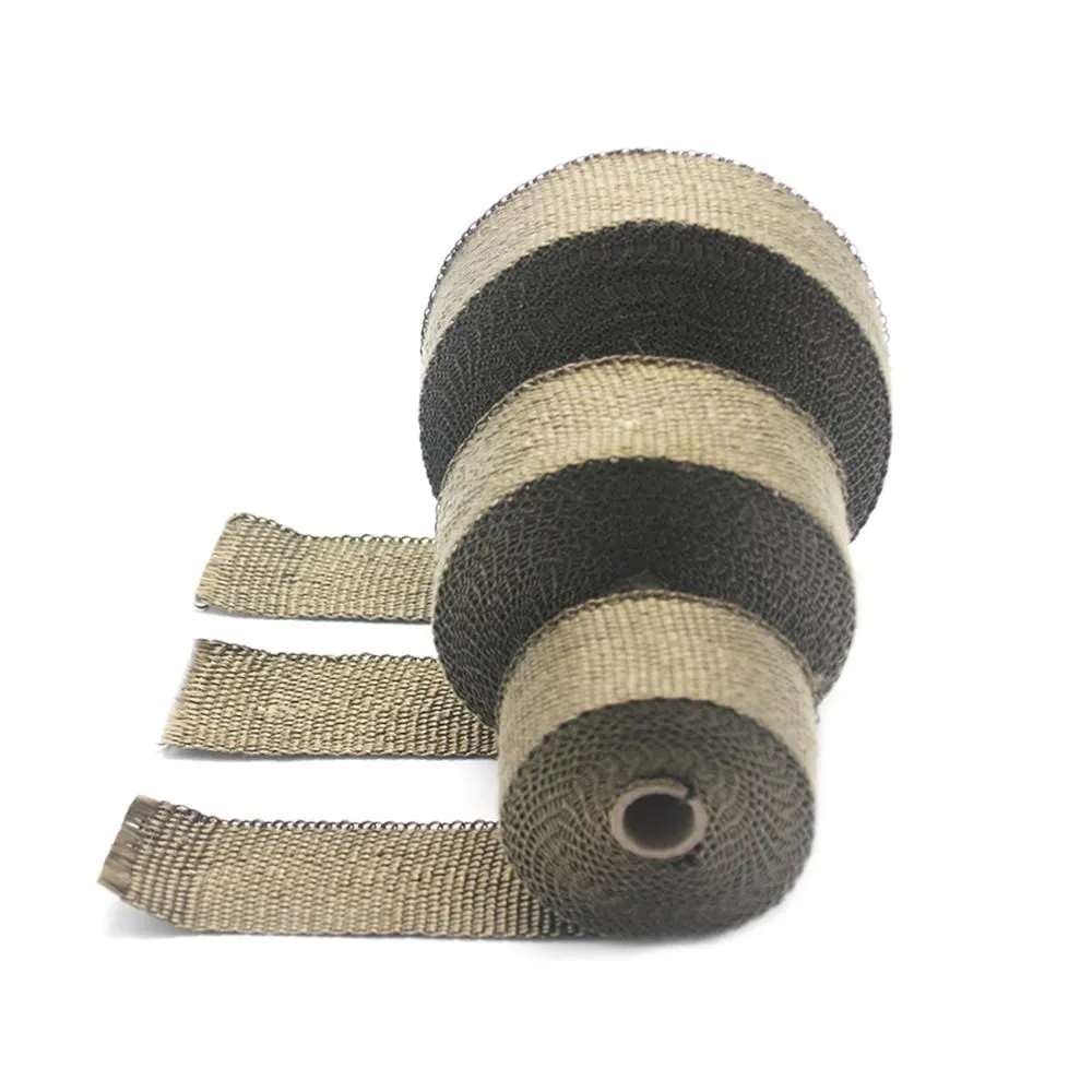 ZSDTRP 5cm*5M 10M 15M Titanium/Black Exhaust Heat Wrap Roll for Motorcycle Fiberglass Heat Shield Tape with Stainless Ties