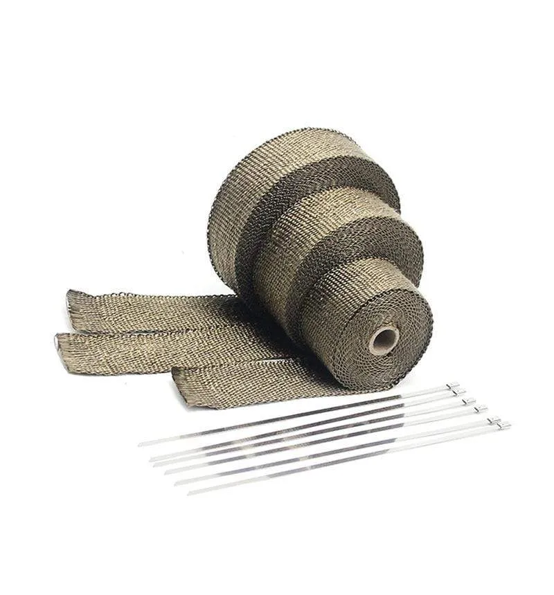 ZSDTRP 5cm*5M 10M 15M Titanium/Black Exhaust Heat Wrap Roll for Motorcycle Fiberglass Heat Shield Tape with Stainless Ties