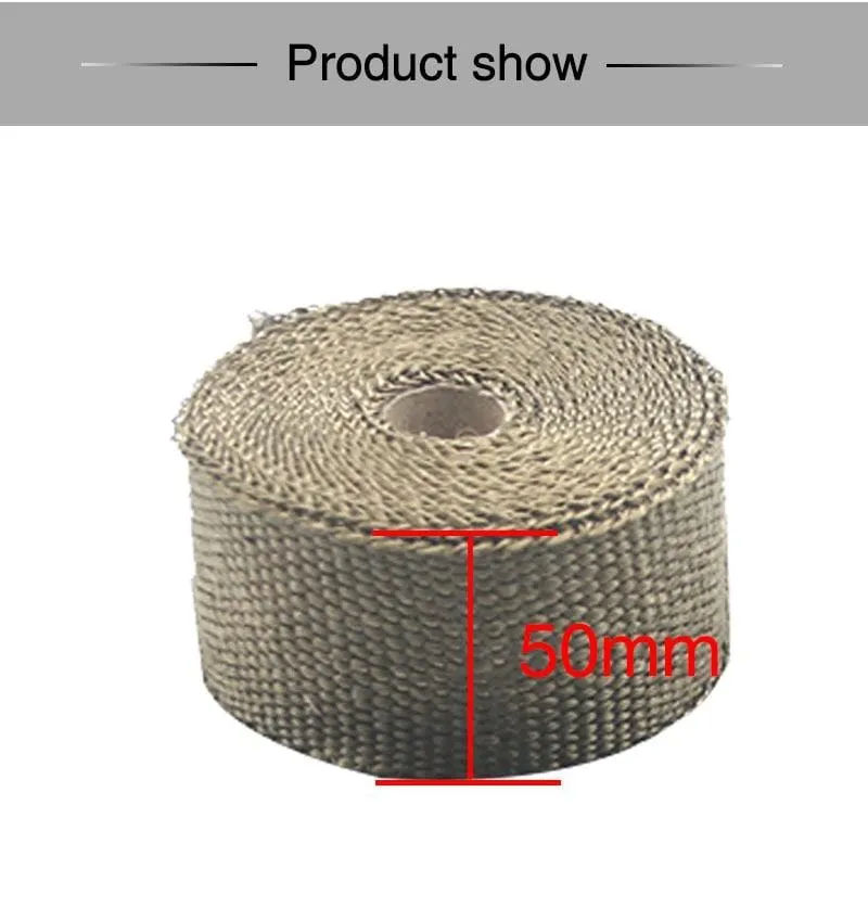 ZSDTRP 5cm*5M 10M 15M Titanium/Black Exhaust Heat Wrap Roll for Motorcycle Fiberglass Heat Shield Tape with Stainless Ties