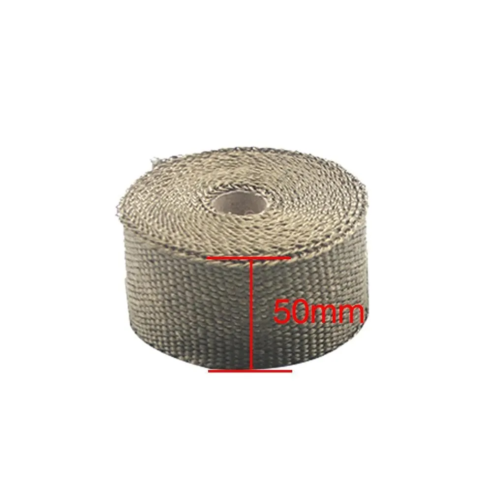 ZSDTRP 5cm*5M 10M 15M Titanium/Black Exhaust Heat Wrap Roll for Motorcycle Fiberglass Heat Shield Tape with Stainless Ties