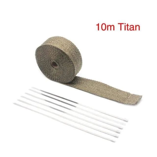 ZSDTRP 5cm*5M 10M 15M Titanium/Black Exhaust Heat Wrap Roll for Motorcycle Fiberglass Heat Shield Tape with Stainless Ties