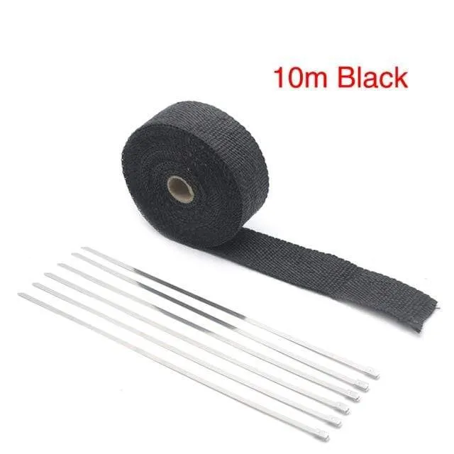 ZSDTRP 5cm*5M 10M 15M Titanium/Black Exhaust Heat Wrap Roll for Motorcycle Fiberglass Heat Shield Tape with Stainless Ties